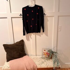 Milano Black Sweater with Red Strawberry Accents